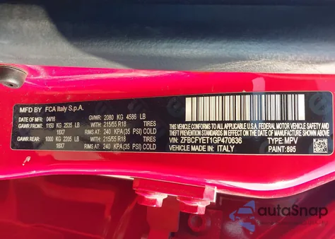 2016 Fiat 500X Trekking Plus from USA, damaged, VIN ZFBCFYET1GP470636